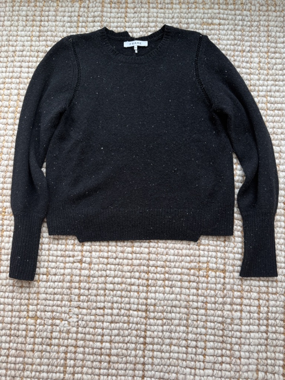 Frame Denim Black Crewneck Sweater with Subtle Speckle